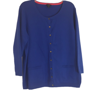 TALBOTS 2X CARDIGAN BLUE Pit to Pit 23 1/4" COTTON BLEND PREWORN 3/4 sleeves